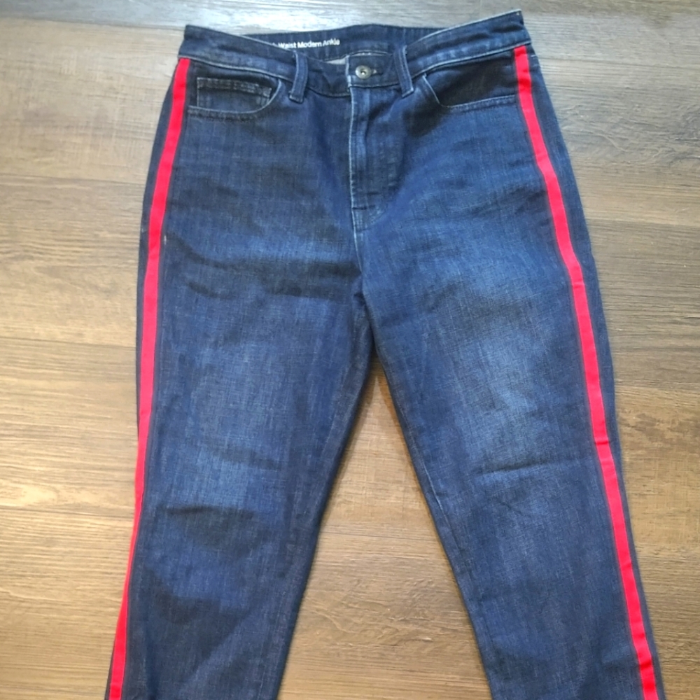 High waist modern ankle side ribbon jeans